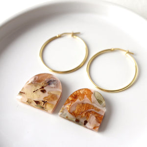 33mm Floral Hoop Earrings on Gold with Mixed Florals (33mm)