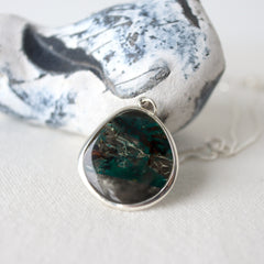 Bark and Lichen Organic Circle Necklace in Silver