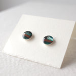 Load image into Gallery viewer, birch bark studs with sterling silver cups and blue resin by Wild Blue Yonder
